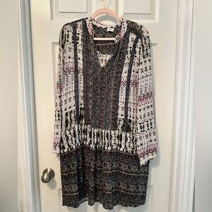 Anthropologie Bohemian Patterned Long Sleeve Dress w/pockets